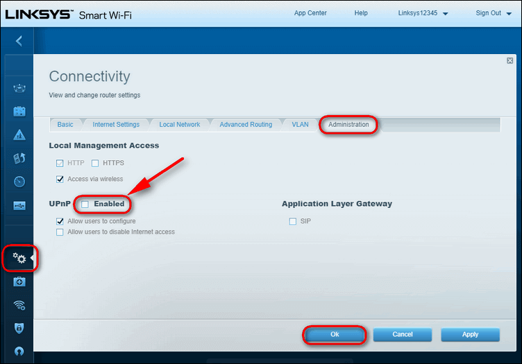 turning on upnp