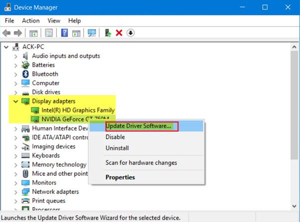 update display adapter