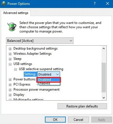 usb selective suspend disabled