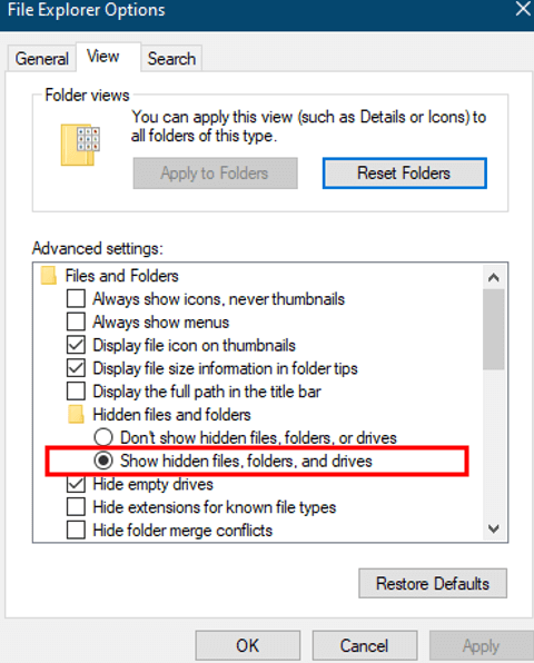 file explorer show hidden files