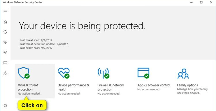 	virus threat protection in settings