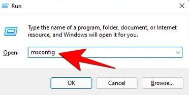 msconfig in the window run box